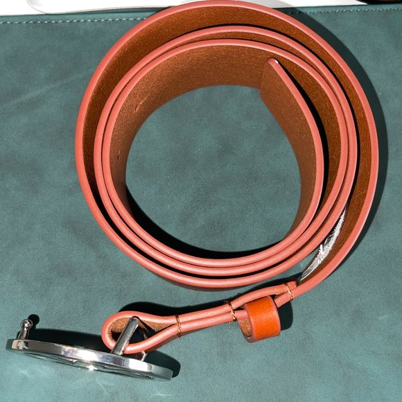 Michael Kors Genuine Leather Brown Belt with Silver MK Buckle - Picture 4 of 8